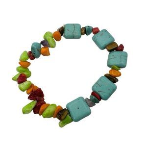 Coral amethyst blue beaded stretchy bracelet
